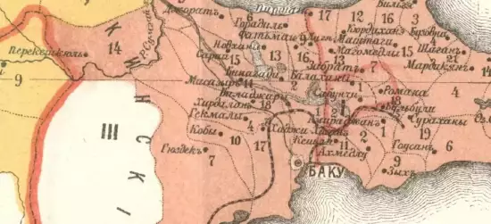 Этнографическая карта Бакинской губернии с показанием границ уездов, полицейских участков и сельских обществ 1886 года - screenshot_996.webp
