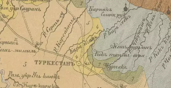 Геологическая карта Туркестанского края 1881 года -  карта Туркестанского края 1881 года (1).webp