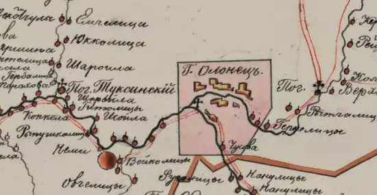 Карта Олонецкого уезда Олонецкой губернии с обозначением дорог - screenshot_1559.webp